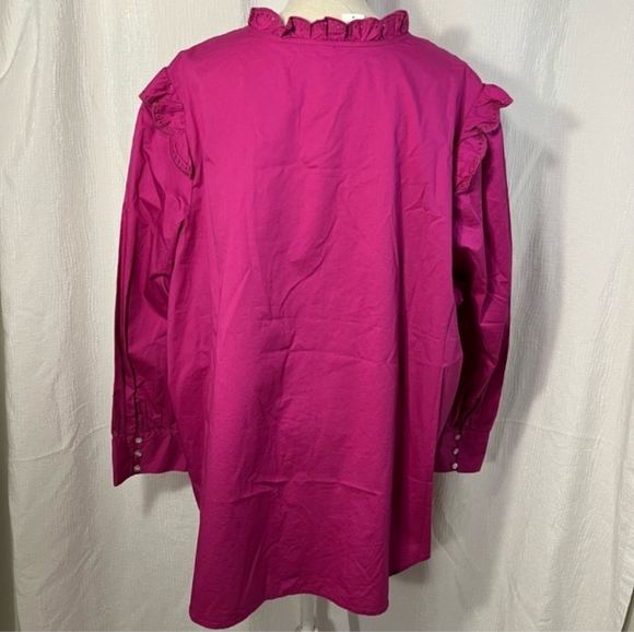 🆕Old Navy | Pink Eyelet Ruffle-Trimmed Button-Down Shirt Size Large - Picture 5 of 9